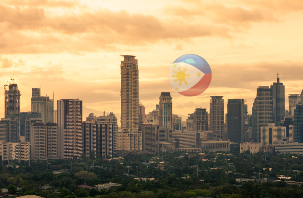 National Advocacy Philippines: Philippine flag orb over Manila skyline representing 2026 SEC sustainability reporting mandates.